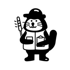 Charming cartoon animal dressed as a fisherman preparing for a joyful day on the water with gear in hand