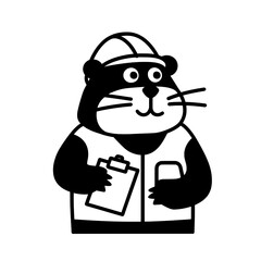 Naklejka premium Cheerful cartoon beaver dressed as a construction worker holding a clipboard and a smartphone for project management tasks