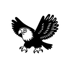 Obraz premium Stylized black vector illustration of a soaring eagle with outstretched wings in a minimalistic design