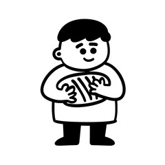 Joyful baker hugs freshly baked bread in a cozy kitchen setting filled with warmth and happiness at the heart of a bustling community