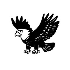 Bold black silhouette of a majestic eagle in flight showcasing its dynamic wings and fierce expression
