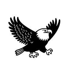 Obraz premium Majestic eagle soaring in dynamic flight amidst a clear sky, showcasing powerful wings and sharp features, capturing the spirit of freedom