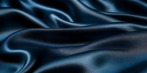 Fototapeta premium Dark blue satin fabric, smooth waves, textured background