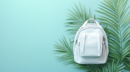 Obraz premium A white backpack with a sleek design, placed on a stylish modern background.
