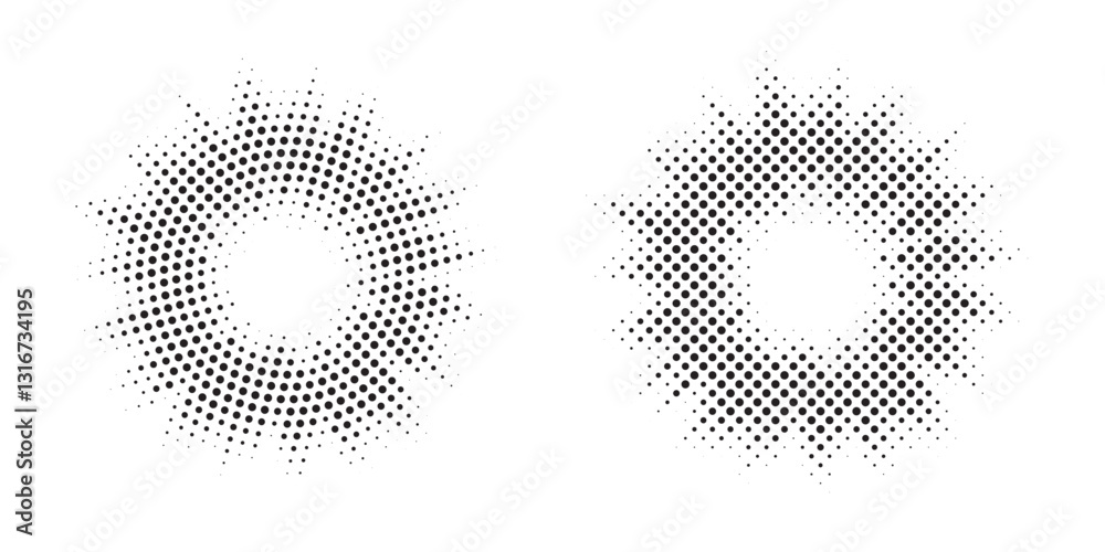 Poster Halftone Background. Glowing light Halftone effect. Abstract grunge Starburst halftone dots background set. Star Flare, Shine light halftone texture. Retro background, pop art style.