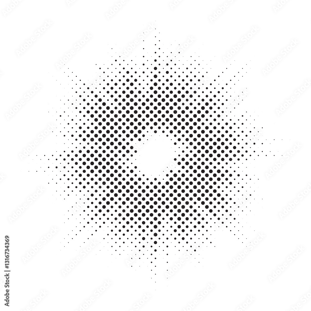 Poster halftone background. glowing light halftone effect. abstract grunge starburst halftone dots backgrou