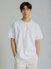 Male Model Displaying White Tshirt Front View