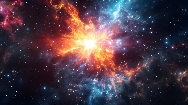 39. A distant supernova explosion, casting brilliant light across the dark void and triggering the creation of new stars