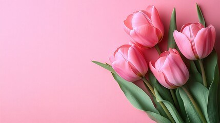 Obraz premium Delicate light pink tulip flowers on a soft pastel background, ideal for Women's Day, Valentine's Day, or Mother's Day invitations and cards.