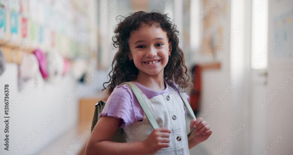 Poster education, smile and face of girl at school for learning, knowledge and future. child development pr