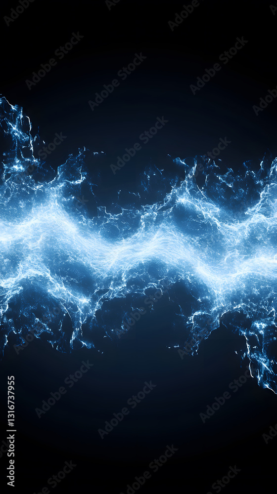 Poster A dynamic display of electric blue energy waves illuminating a dark background, creating a sense of movement and vibrancy