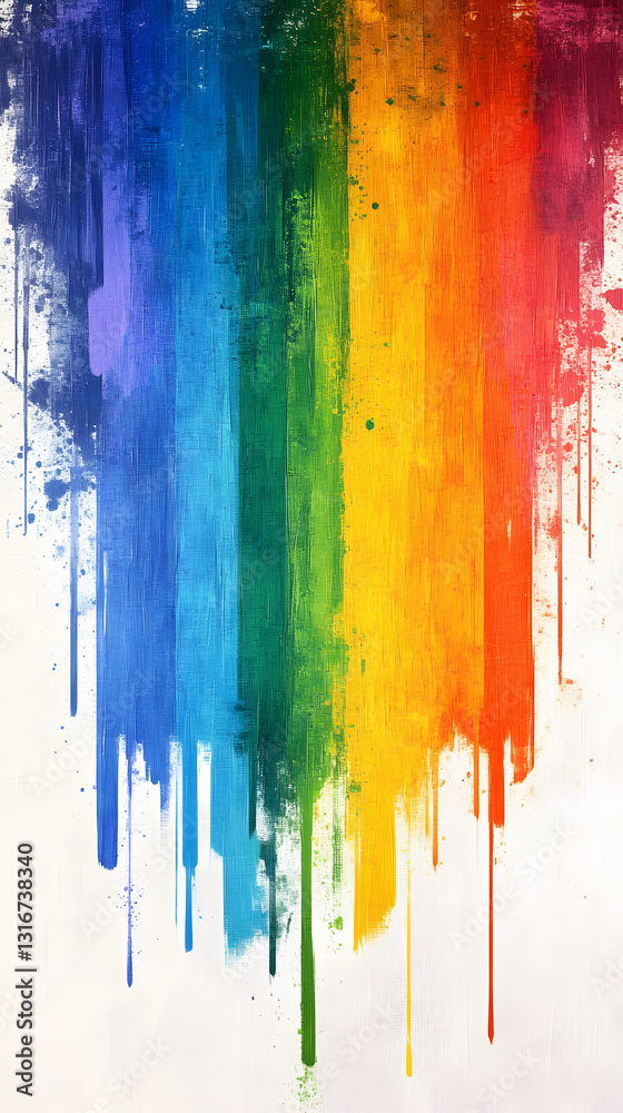 Poster a vibrant, abstract artwork featuring a colorful drip effect in rainbow hues, creating a striking vi