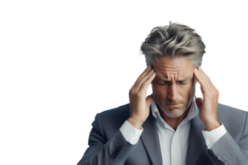 Gestresster Geschäftsmann mit Kopfschmerzen – PNG mit transparentem Hintergrund


