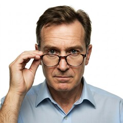 A man removing his eye glasses