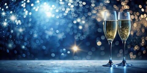 Dark blue abstract winter background with champagne bubbles and blurry lights, creating a sense of luxury and sophistication , luxury, sophisticated