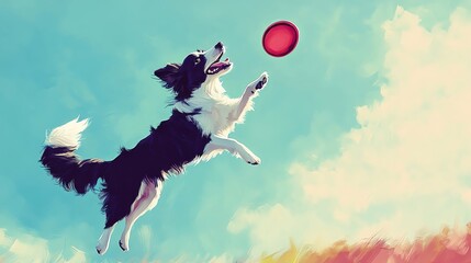 Playful dog leaps for a red ball in the air.