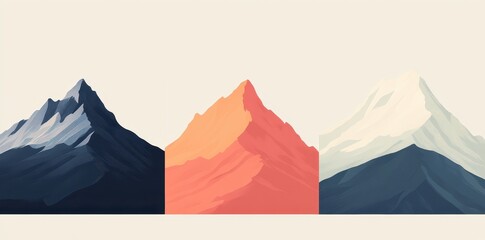 Three colorful abstract mountain illustrations set against neutral background