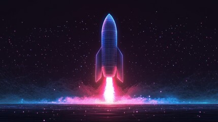 Futuristic rocket launch, digital art, space exploration, vibrant colors