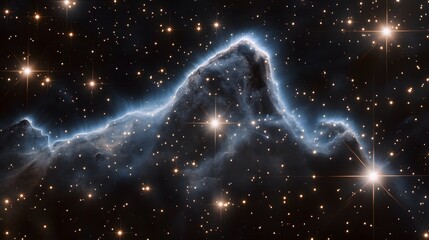77. A mysterious dark nebula in deep space, with only faint stars visible beyond the dense gas