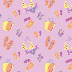 Colorful summer vacation seamless pattern, vector illustration for beach-themed backgrounds