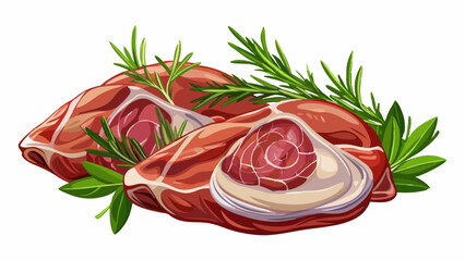 Fresh raw rabbit meat and rosemary isolated on white