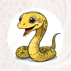Fototapeta premium Cute Cartoon Yellow Snake Illustration Reptile Baby Snake Adorable Wildlife Animal Drawing Graphic