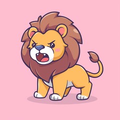 Obraz premium Cute Angry Lion Cartoon Illustration