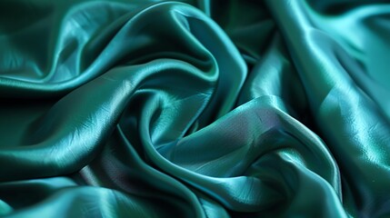 Fototapeta premium Close-up of a teal satin fabric, smooth and silky.