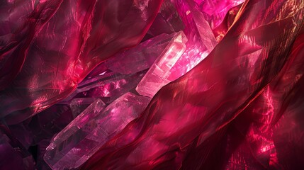 Obraz premium Close-up of a transparent pink fabric draped over pink crystal shards.