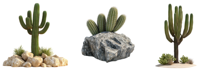 Desert models artistic cacti collection with transparent background