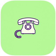 Retro Rotary Phone Icon Cream Purple Outline Green Background