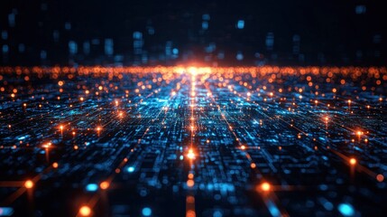 Futuristic Abstract Digital Landscape with Glowing Data Streams and Particles