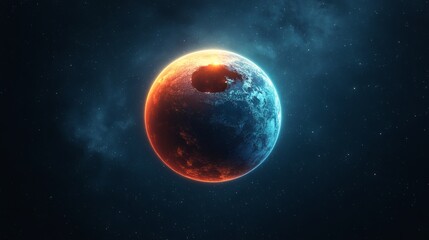 Fototapeta premium Fiery And Icy Planet In Deep Space