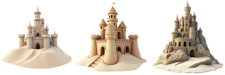 Creative beach scene sandcastles on a sunny day art collection