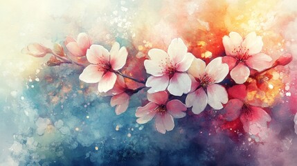 Delicate Cherry Blossom Blossoms Against a Dreamy Colorful Background