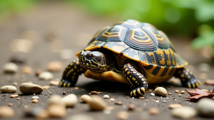 Obraz premium Turtle's Determined Steps: A Close-Up on the Path