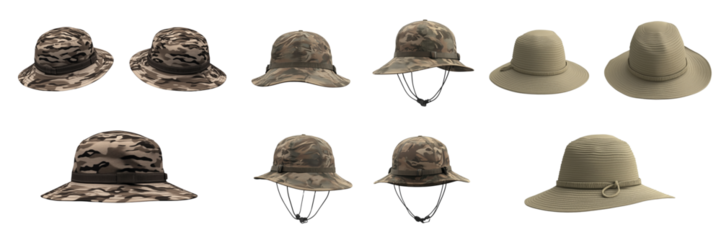 Outdoor hats collection on transparent background - apparel fashion