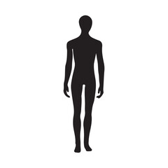 A silhouette of black male mannequin vector icon illustration on white background.