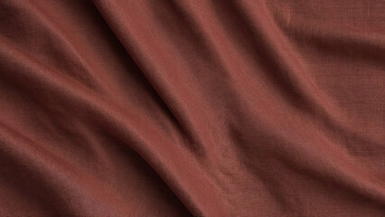A red linen fabric background. Beautiful deep red linen fabric with folds background. Textured red linen textile.