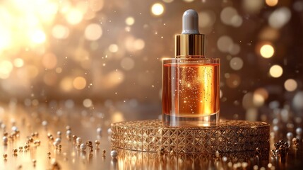 Luxury Serum Display, Golden Background (1)