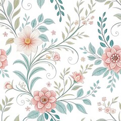 Elegant Floral Pattern with Delicate Flowers and Verdant Leaves