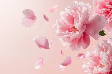 Beautiful pink peonies displayed against a pastel background with cascading petals. Generated AI