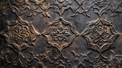 Intricate floral pattern embossed on a textured surface, showcasing craftsmanship.