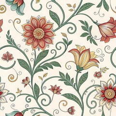 Vibrant Floral Pattern with Colorful Flowers and Twining Vines