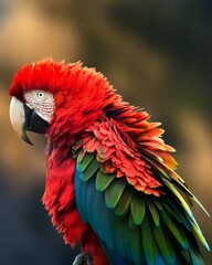 A beautiful macaw with bright red, green and blue colors makes it look even more beautiful and stunning, combined with the green natural background. 
