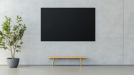 Modern Minimalist Interior: Black Canvas Mockup on Concrete Wall AI Generated