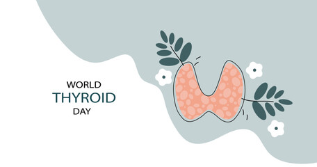 Naklejka premium World Thyroid Day banner. Thyroid information flyer or poster. Cartoon flat vector illustration