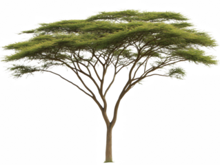 A large tree with a lot of leaves is standing in front of a white background. The tree is the main focus of the image, and it is a tall and majestic tree