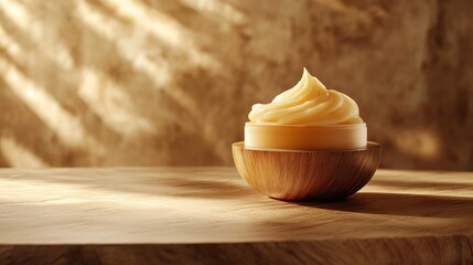 Creamy Face Mask on Wooden Bowl