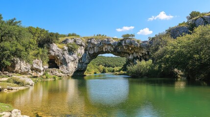 Fototapeta premium Pont d'Arc Natural Bridge Over Calm River in France